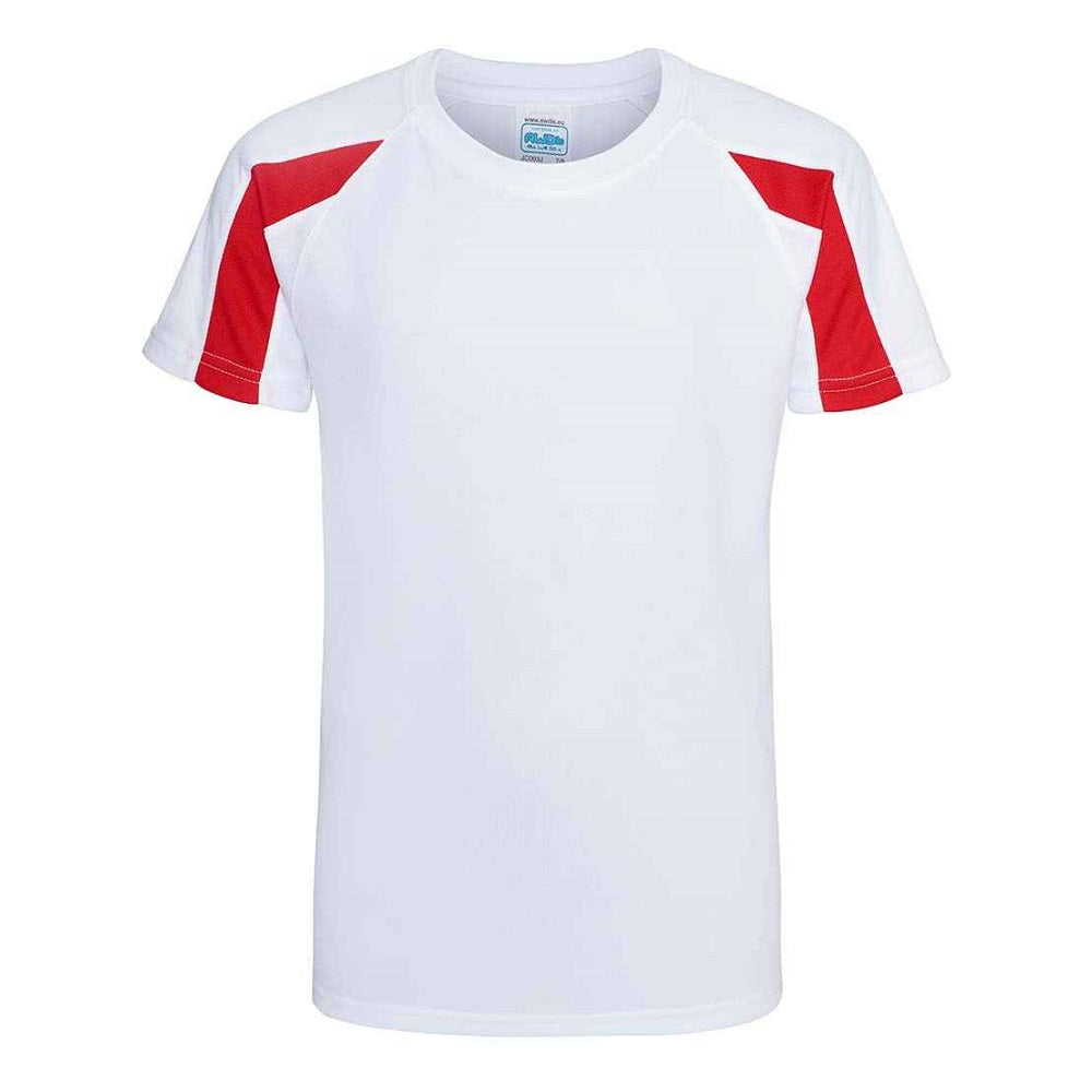 AWDis Kids Cool Contrast T-Shirt - Arctic White/Fire Red